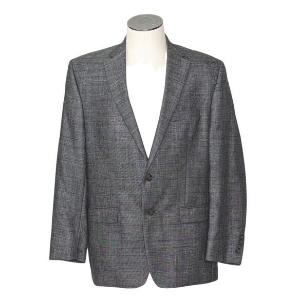 Lauren Ralph Lauren 43R Men Blue Gray Tartan Wool Silk Linen Blend Blazer Preppy - Picture 1 of 11